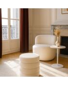 Pouf tissu teddy Malo blanc - 35x35x40 cm
