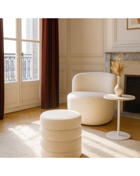 Pouf tissu teddy Malo blanc - 35x35x40 cm