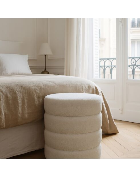 Pouf tissu teddy Malo blanc - 35x35x40 cm