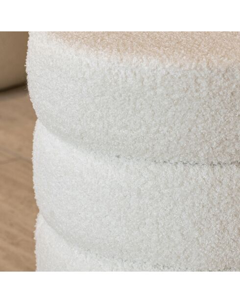 Pouf tissu teddy Malo blanc - 35x35x40 cm