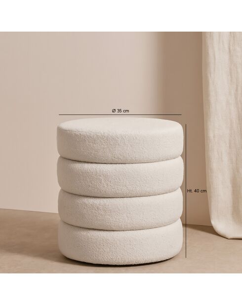 Pouf tissu teddy Malo blanc - 35x35x40 cm