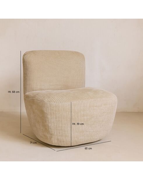 Fauteuil en Velours côtelé Côme beige - 65x71x68 cm