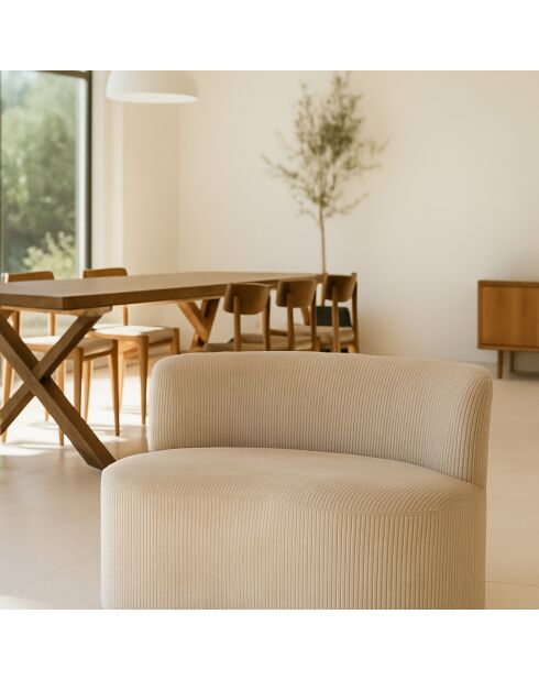 Canapé en Velours côtelé Côme beige - 120x70x71 cm