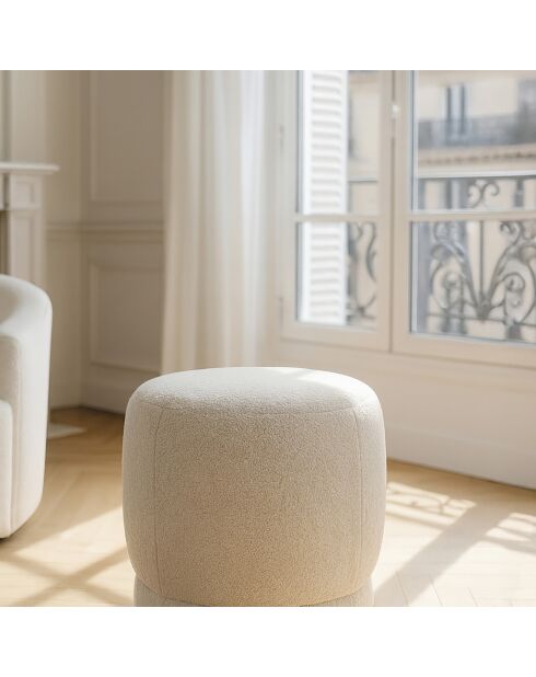 Pouf en tissu bouclette Malo blanc - 41.5x41.5x40 cm