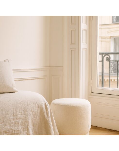 Pouf en tissu bouclette Malo blanc - 41.5x41.5x40 cm