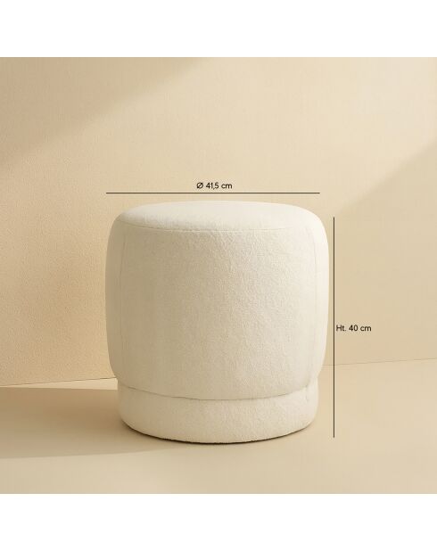 Pouf en tissu bouclette Malo blanc - 41.5x41.5x40 cm