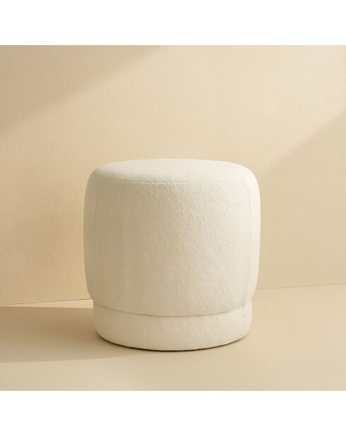 Pouf en tissu bouclette Malo blanc - 41.5x41.5x40 cm