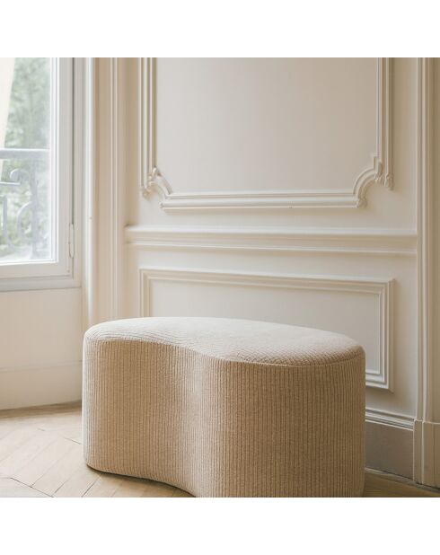 Banc en Velours Côme beige - 80x43x36 cm