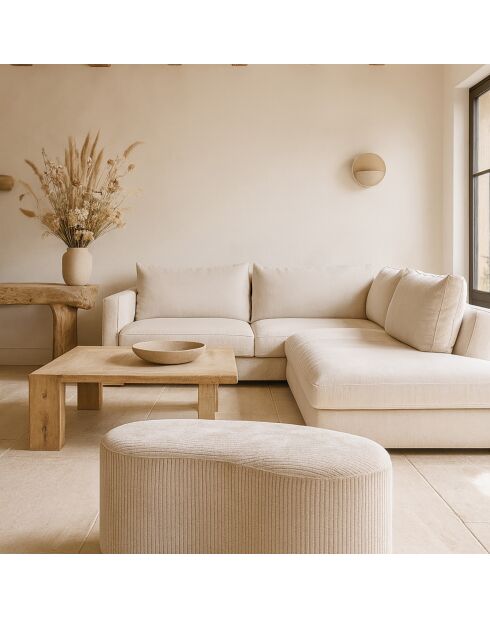 Banc en Velours Côme beige - 80x43x36 cm