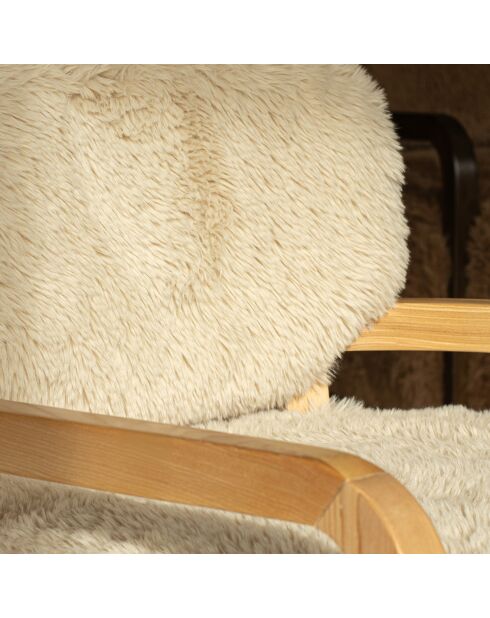Fauteuil en tissu doux effet mouton pieds en bois yack beige/naturel - 71x79x77 cm