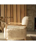 Fauteuil en tissu doux effet mouton pieds en bois yack beige/naturel - 71x79x77 cm