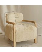 Fauteuil en tissu doux effet mouton pieds en bois yack beige/naturel - 71x79x77 cm
