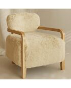 Fauteuil en tissu doux effet mouton pieds en bois yack beige/naturel - 71x79x77 cm