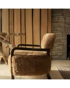 Fauteuil en tissu doux effet mouton pieds bois yack marron - 71x79x77 cm