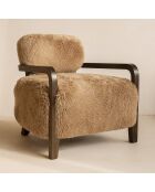 Fauteuil en tissu doux effet mouton pieds bois yack marron - 71x79x77 cm