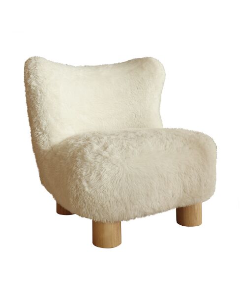 Fauteuil effet fourrure avec des pieds en bois artic blanc/naturel - 76x81x77 cm