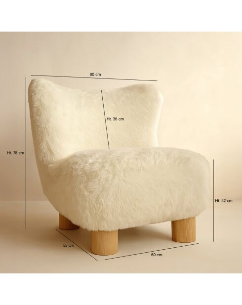 Fauteuil effet fourrure avec des pieds en bois artic blanc/naturel - 76x81x77 cm