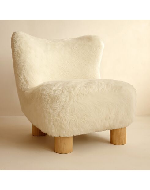 Fauteuil effet fourrure avec des pieds en bois artic blanc/naturel - 76x81x77 cm