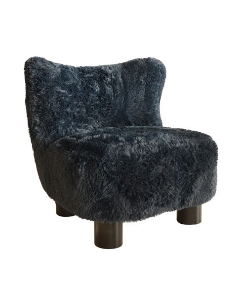 Fauteuil effet fourrure avec pieds en bois artic bleu/naturel - 76x81x77 cm
