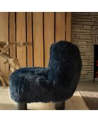 Fauteuil effet fourrure avec pieds en bois artic bleu/naturel - 76x81x77 cm