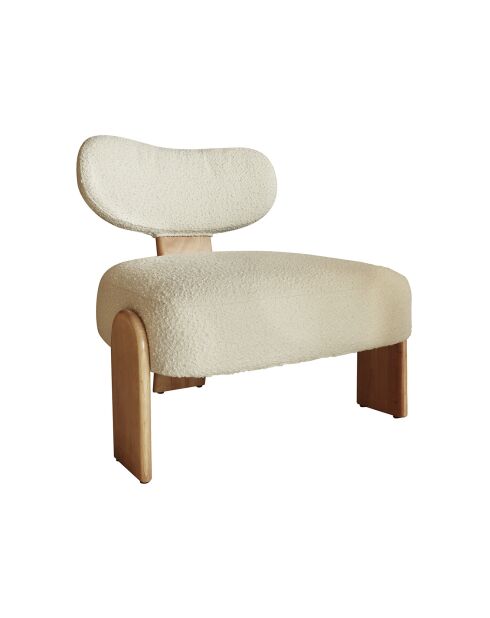 Fauteuil tissu bouclette et pied en bois hella blanc/naturel - 70x72x72 cm