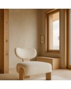 Fauteuil tissu bouclette et pied en bois hella blanc/naturel - 70x72x72 cm