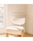Fauteuil tissu bouclette et pied en bois hella blanc/naturel - 70x72x72 cm