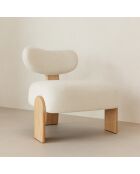 Fauteuil tissu bouclette et pied en bois hella blanc/naturel - 70x72x72 cm
