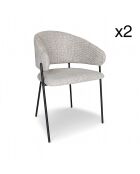 2 Fauteuils + Table tissu tweed pieds metal eros beige/noir