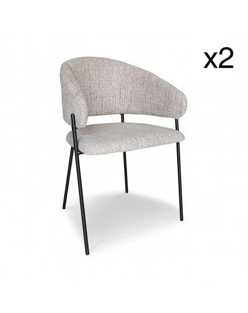 2 Fauteuils + Table tissu tweed pieds metal eros beige/noir