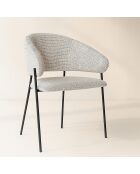 2 Fauteuils + Table tissu tweed pieds metal eros beige/noir