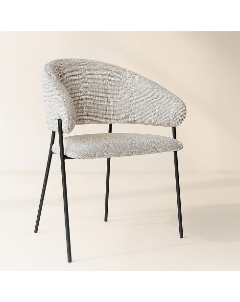 2 Fauteuils + Table tissu tweed pieds metal eros beige/noir