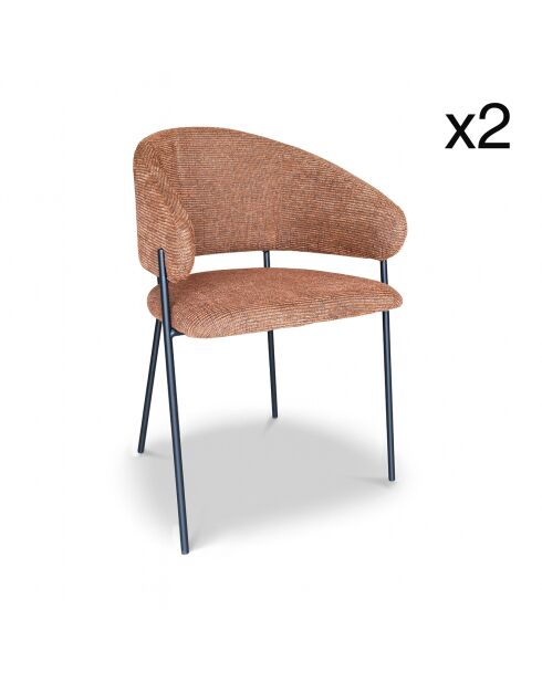 2 Fauteuils + Table tissu tweed pieds metal eros noir/terracotta