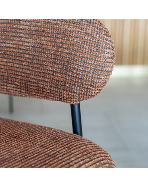 2 Fauteuils + Table tissu tweed pieds metal eros noir/terracotta