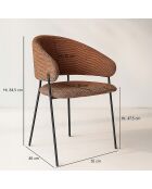 2 Fauteuils + Table tissu tweed pieds metal eros noir/terracotta