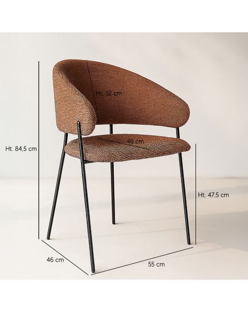 2 Fauteuils + Table tissu tweed pieds metal eros noir/terracotta