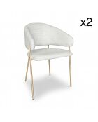 2 Fauteuils + Table tissu tweed pieds metal eros ecru/noir
