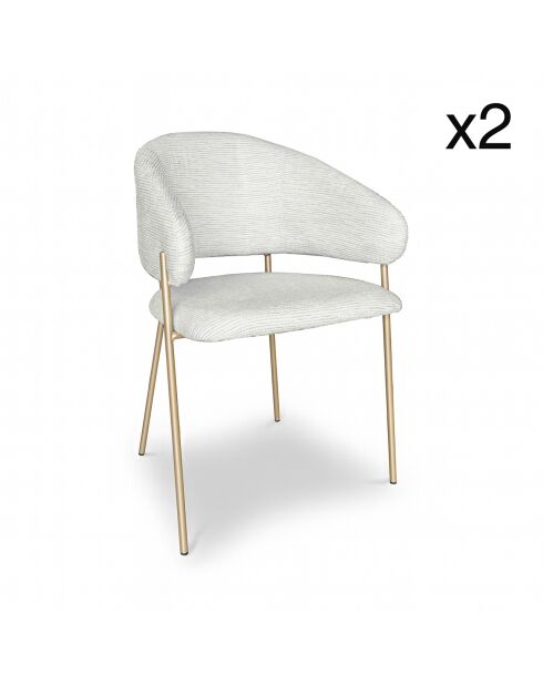 2 Fauteuils + Table tissu tweed pieds metal eros ecru/noir