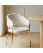 2 Fauteuils + Table tissu tweed pieds metal eros ecru/noir