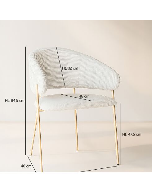 2 Fauteuils + Table tissu tweed pieds metal eros ecru/noir