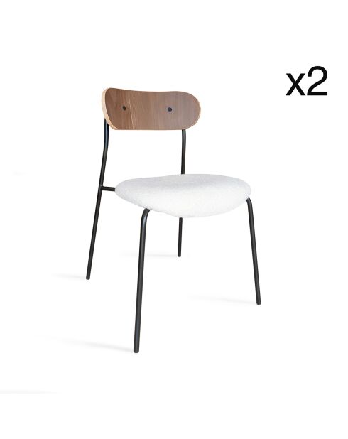 2 Chaises en bouclette bois et métal gaston ecru/naturel/noir