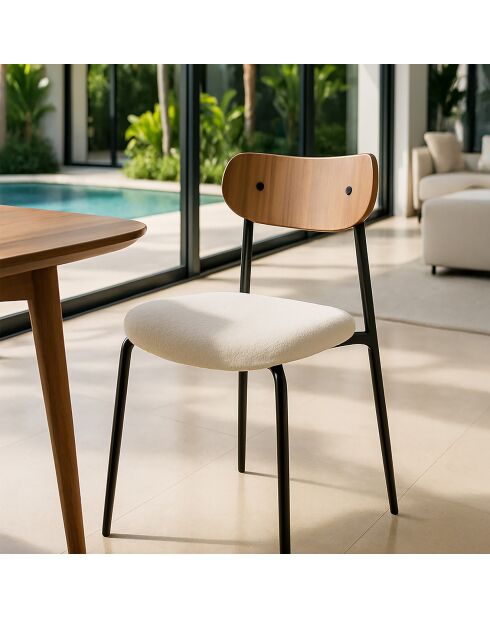 2 Chaises en bouclette bois et métal gaston ecru/naturel/noir