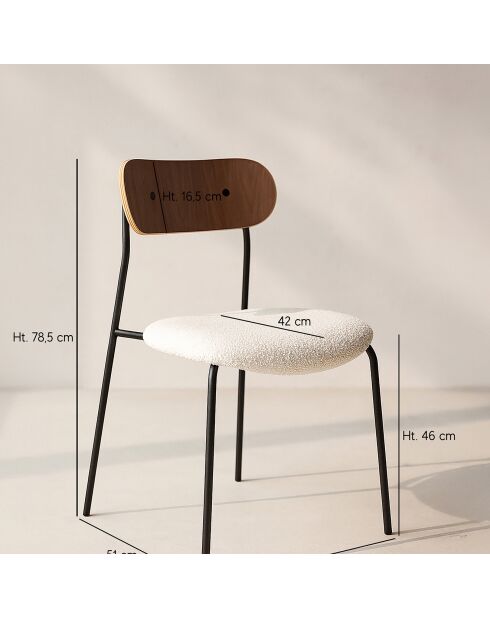 2 Chaises en bouclette bois et métal gaston ecru/naturel/noir