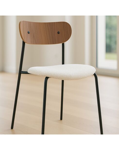 2 Chaises en bouclette bois et métal gaston ecru/naturel/noir