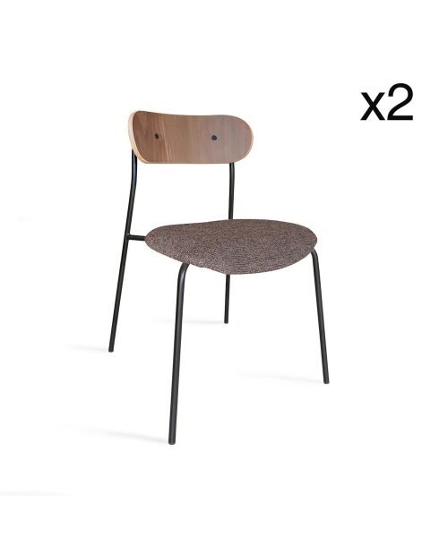 2 Chaises en tweed bois/metal gaston marron/naturel/noir
