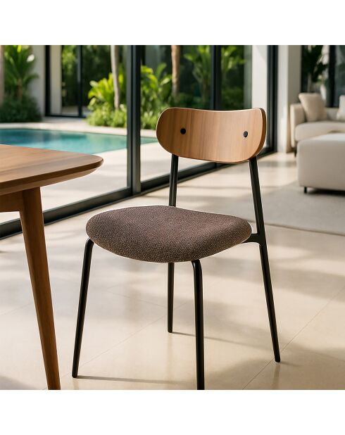 2 Chaises en tweed bois/metal gaston marron/naturel/noir