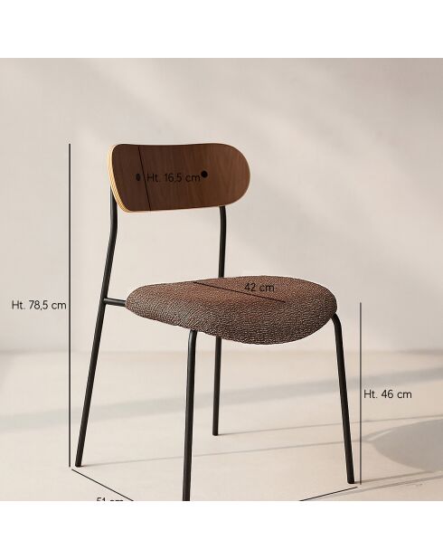 2 Chaises en tweed bois/metal gaston marron/naturel/noir