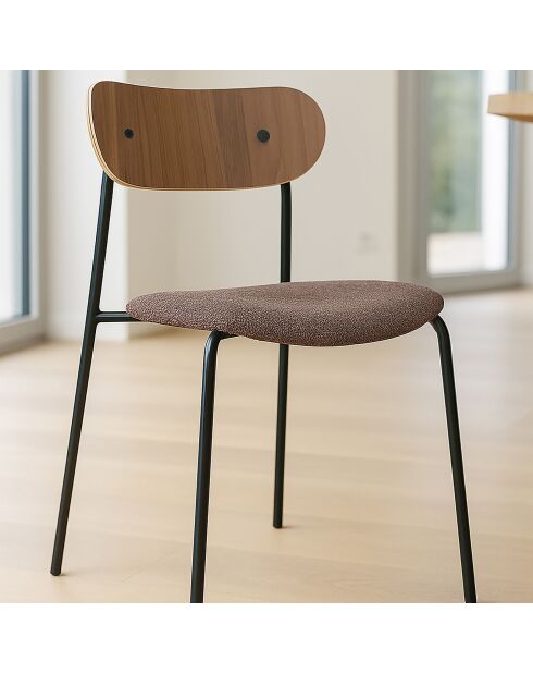 2 Chaises en tweed bois/metal gaston marron/naturel/noir