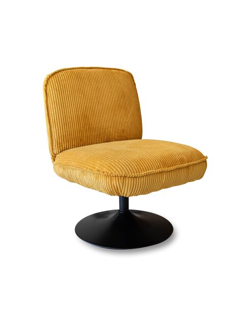 Fauteuil pivotant velour côtelé pied métal funky jaune - 62x74x75 cm