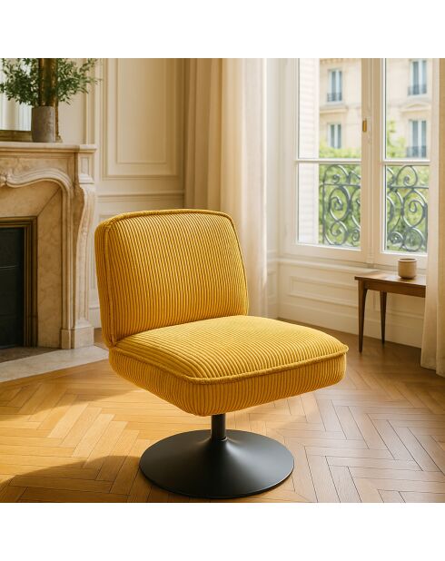 Fauteuil pivotant velour côtelé pied métal funky jaune - 62x74x75 cm